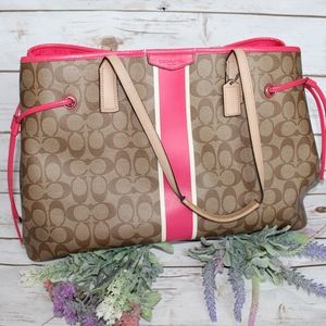 Coach Brown with Fuchsia Leather Tote